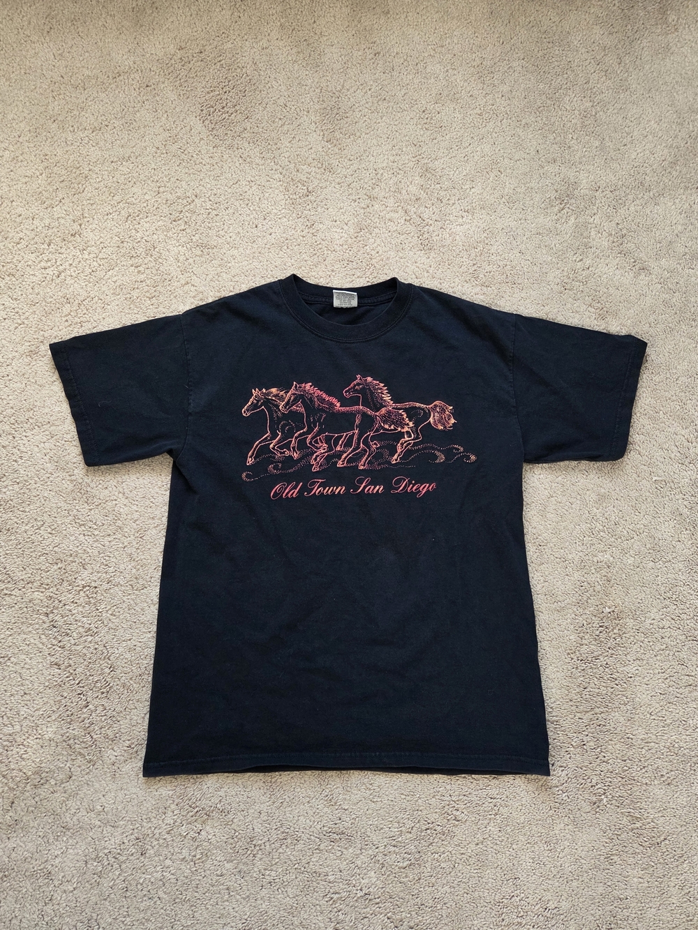 Old Town San Diego Black Graphic Tee with Red Horse Design